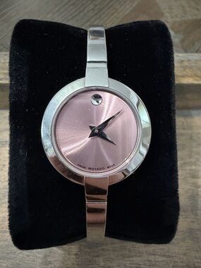 Movado Pink Dial Stainless Bangle Watch